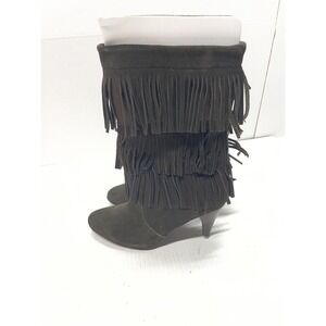 Chinese Laundry Kipp Women's Size 7 Black Suede Leather Fringe Mid Calf Boots